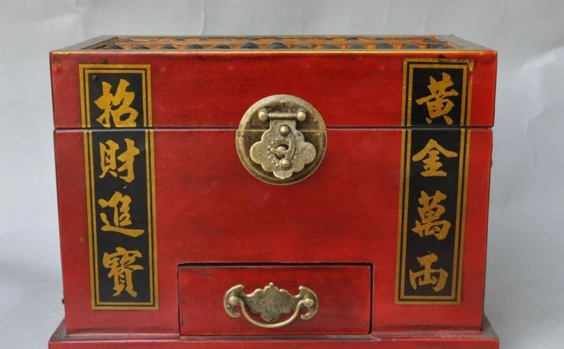

10" chinese Lacquerware carved Abacus Money Box boxes lucky rich wealth statue