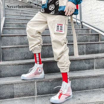

New Mens Chinese style Kanji embroidered Multi-pocket Casual Pants fashion Male Streetwear Hip Hop Joggers Sweatpants Trousers