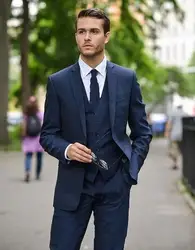 Новый стиль Темно-синие Жених Смокинги Нотч Groomsmen best человек мужские свадебный костюм (куртка + брюки + жилет + галстук) ширина: 191