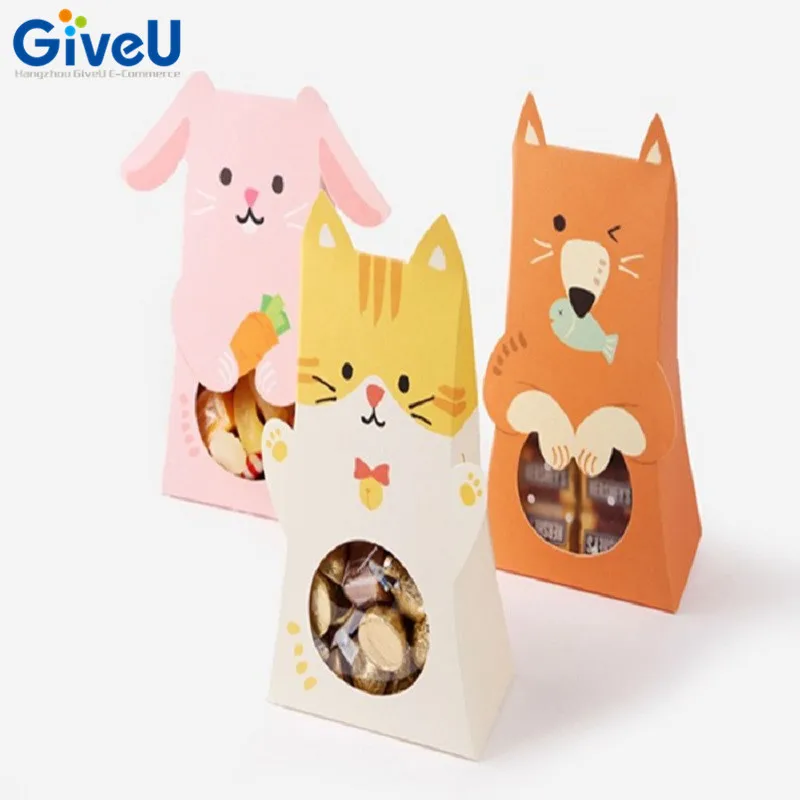 Giveu 10 Pcs Fox Kelinci Kucing Diy Kotak Permen Hewan Standing