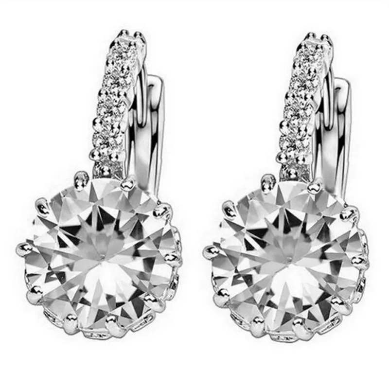 

F&U Fashion Alloy Silver-Color Geometry Crystal Earring Simple Jewelry Design Round Zirconia Earrings Statement For Women!E258