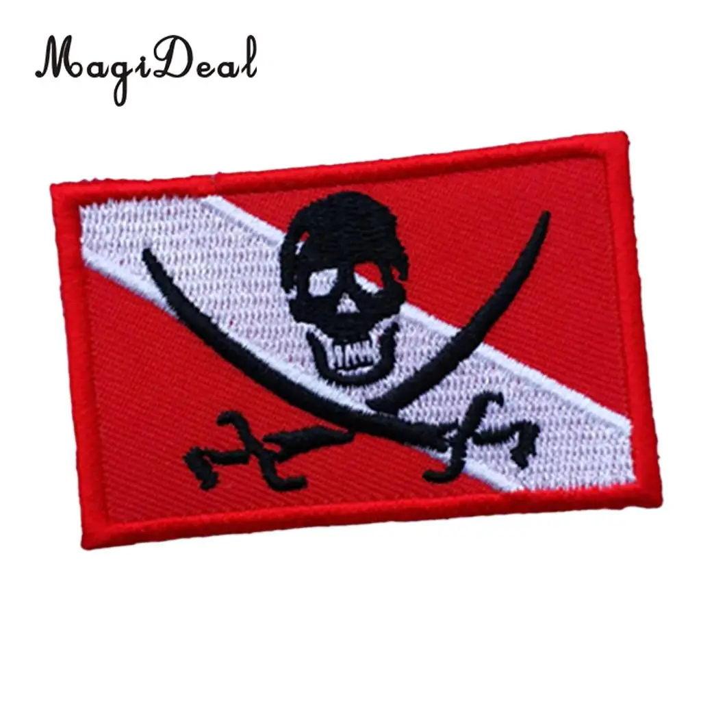 MagiDeal Diver Down Flag Patch Backpack Badge Embroidered Iron On Scuba Diving Skull Pirate Emblem Souvenir