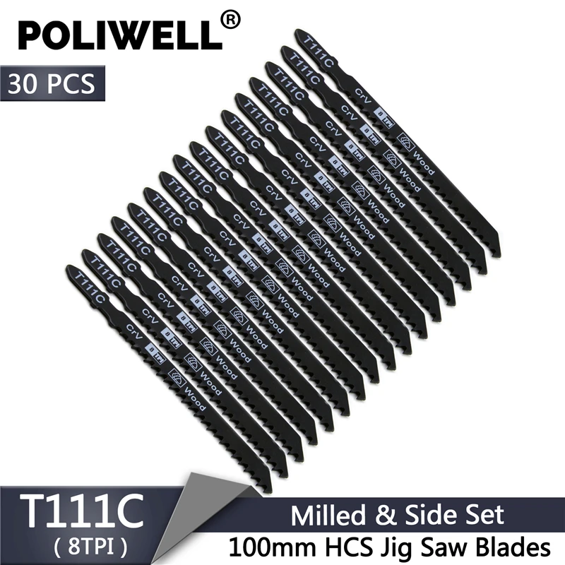 POLIWELL 30 шт. CrV ножовочное полотно Набор Т хвостовик 8TPI поршневые лезвия для пилы