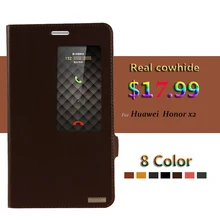 Genuine Natural Cow cowhide Leather Smart View Window For Huawei Honor X2 Case Magnetic Phone Cover+Small Gifts