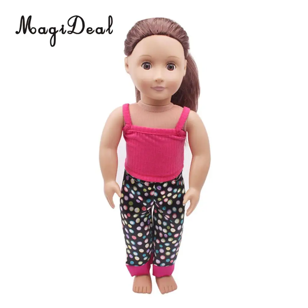 MagiDeal 1Set Pajamas Suit Tops Pants Suspender Slipper Shoes for 18 Inch   Doll Baby Clothes Clothing Accessories