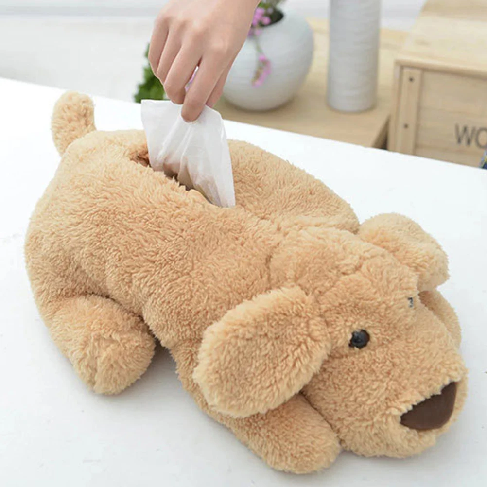 

Cute Tissue Box Napkin Paper Holder With Poodle Dog Design Plush Cover For Dinning Room Home Office Bathroom (Light Brown)