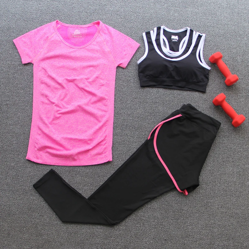 

Pro sports clothing Trainning& Exercise Sets women flexible Yoga T-shirts fast-drying sports bras running fitness long pant suit