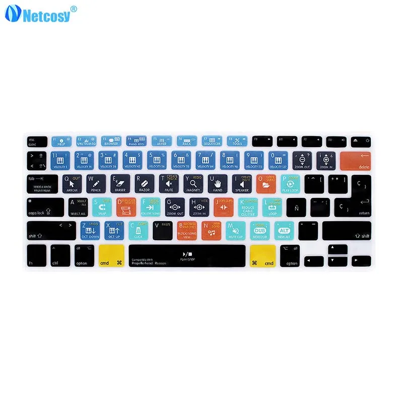 Netcosy испанская клавиатура для Macbook Pro A1278 Air 13 Ableton Final Cut Pro X фотошоп резиновая крышка