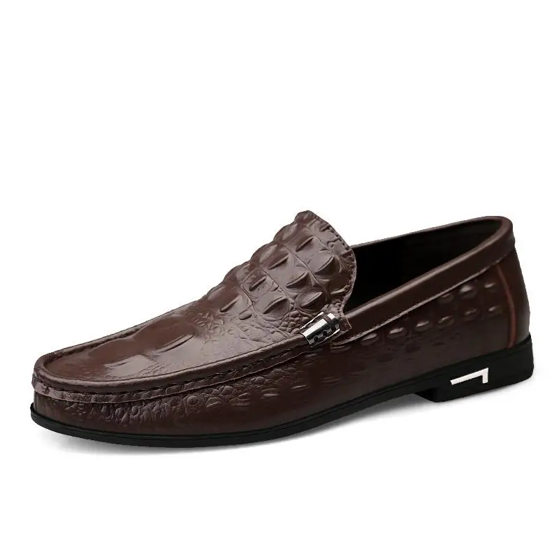 Мужская обувь из кожи под платье с крокодилом Свадебная обувь на шнуровке мужские деловые офисные оксфорды на плоской подошве, большие размеры, мужская мода - Цвет: brown