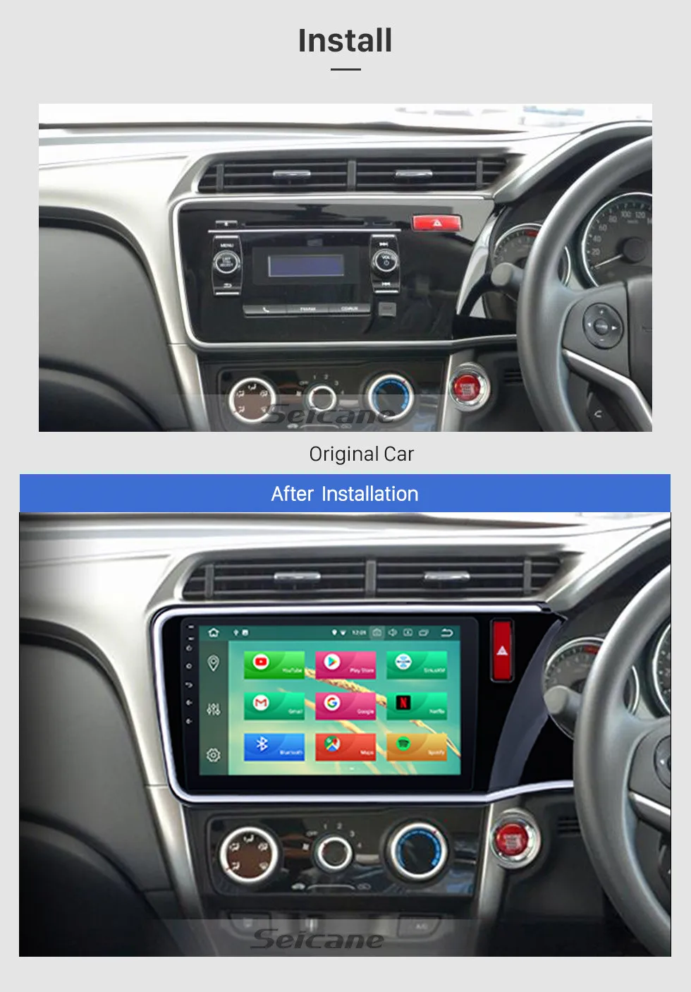 Cheap Seicane Touchscreen GPS Car Radio For 2014 2015 2016 2017 HONDA CITY Android 8.1/8.0 10.1" 1Din Wifi Multimedia Player 3