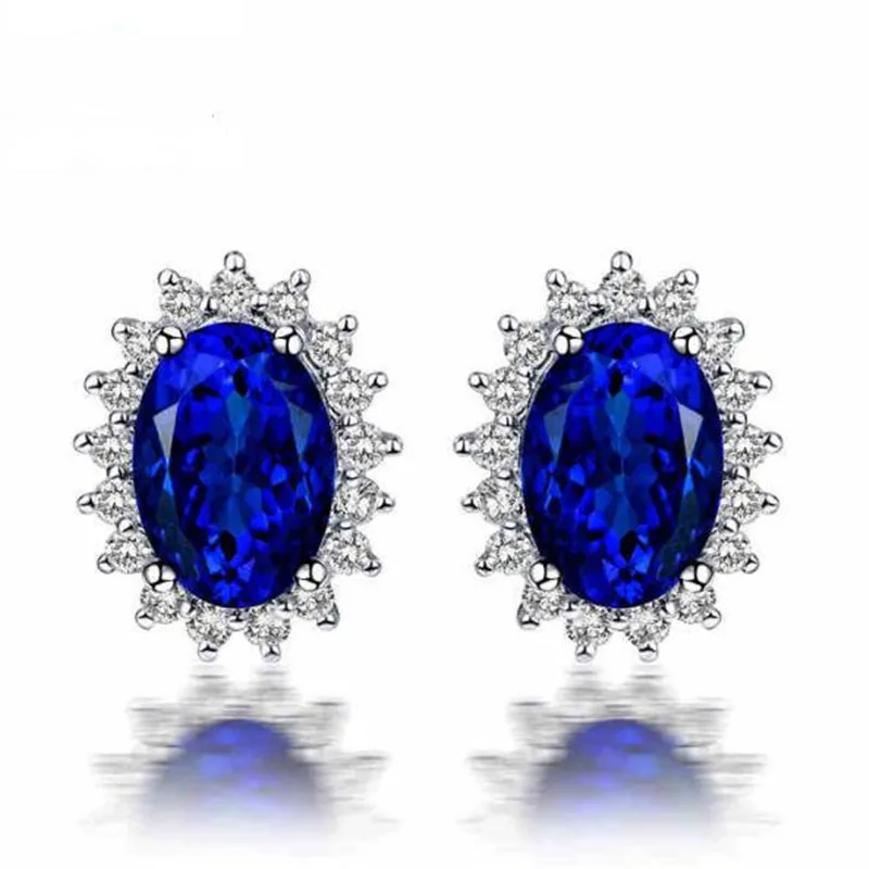

Princess Diana William Kate Middleton's 1.5ct Created Blue Stud Earrings 100% 925 Sterling Silver Jewelry