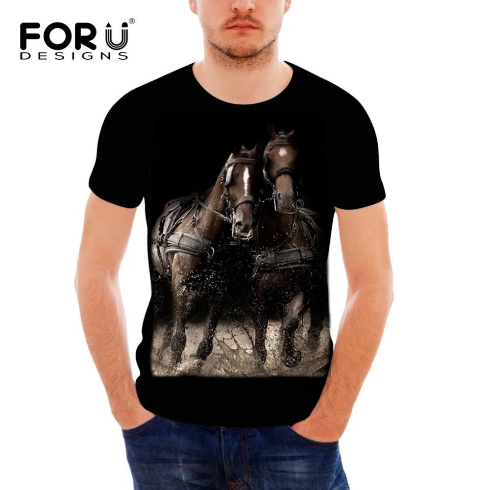 

FORUDESIGNS Wholesale Handsome Horse Print T Shirt for Men Comfort Boys Bodybuilding Designer Animal T-shirts Short Sleeved XXL
