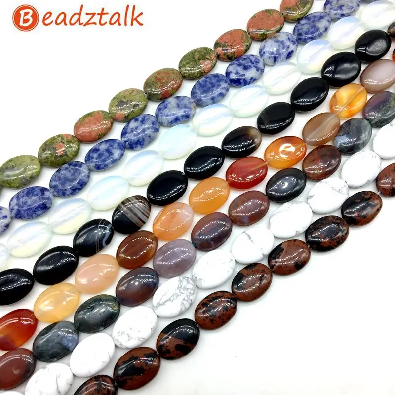 

Colorful Stone Beads Smooth Flat Oval Puff 13x18mm15 inch Long DIY Making Jewelry Supplies Opal Crystal Jaspers etc