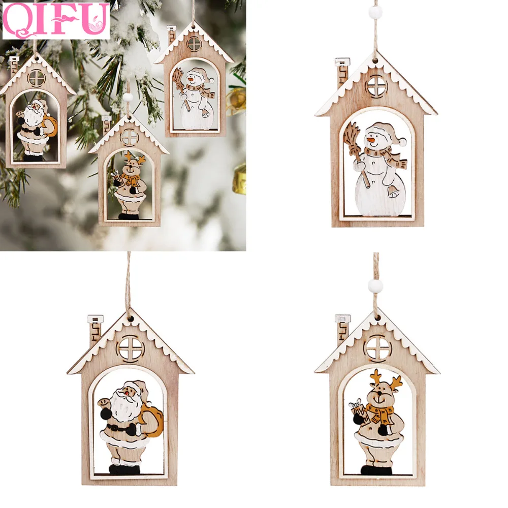 

QIFU 1pcs Wooden Christmas Ornaments Christmas Decorations For Home 2019 Noel Santa Claus Deer Snowman Christmas Tree Ornaments