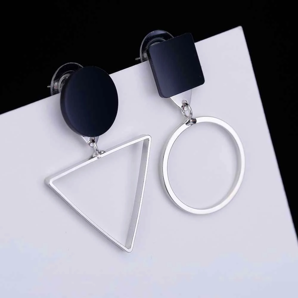 Модные элегантные Асимметричный геометрический серьги-гвоздики для женщин, дизайнерские круглые треугольные полые серьги, подарок на свадьбу - Окраска металла: Silver Color