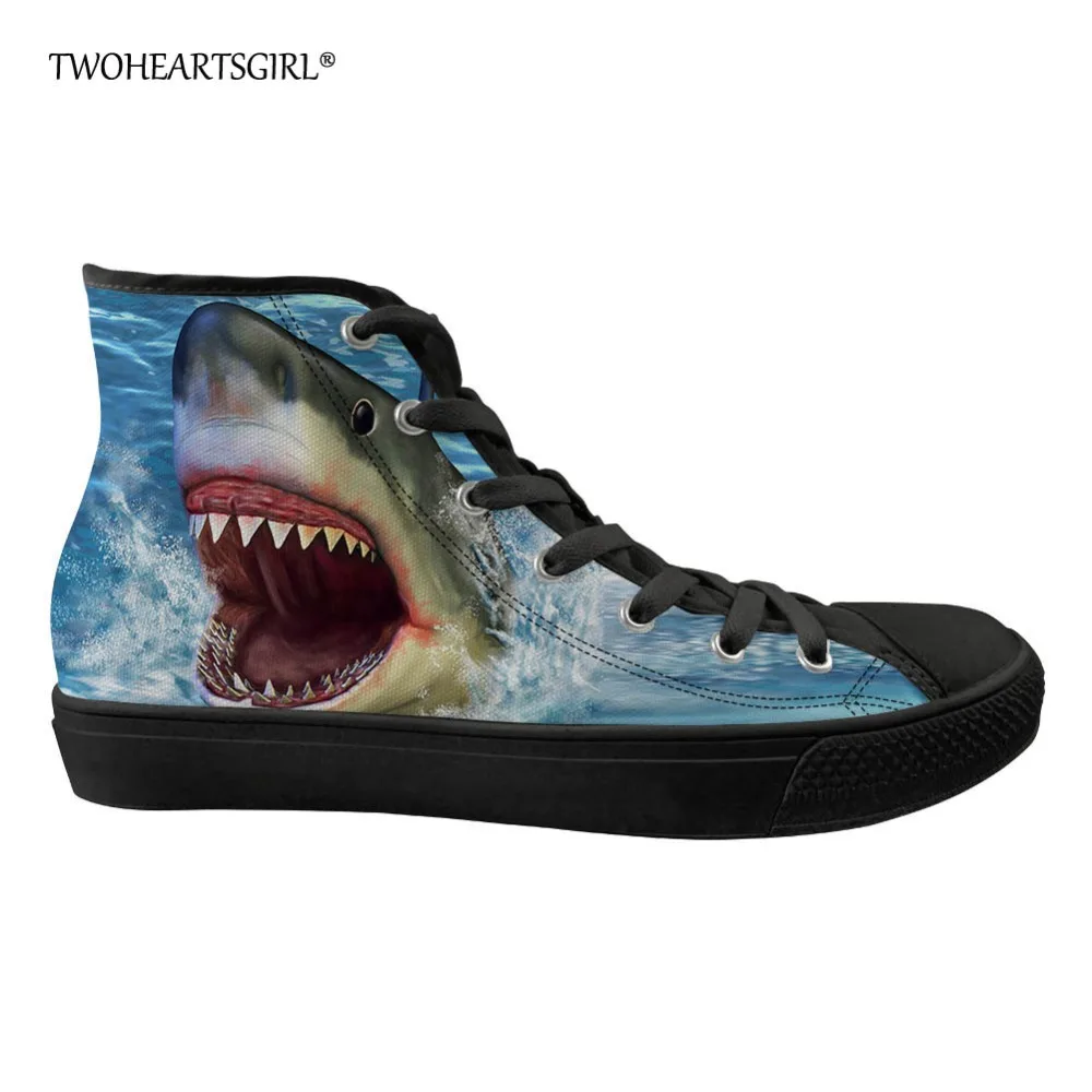 

Twoheartsgirl High Top 3d Shark Print Vulcanize Shoes Cool Flat Men Canvas Shoes Personalized Male Vulcanize Sneakers Plus