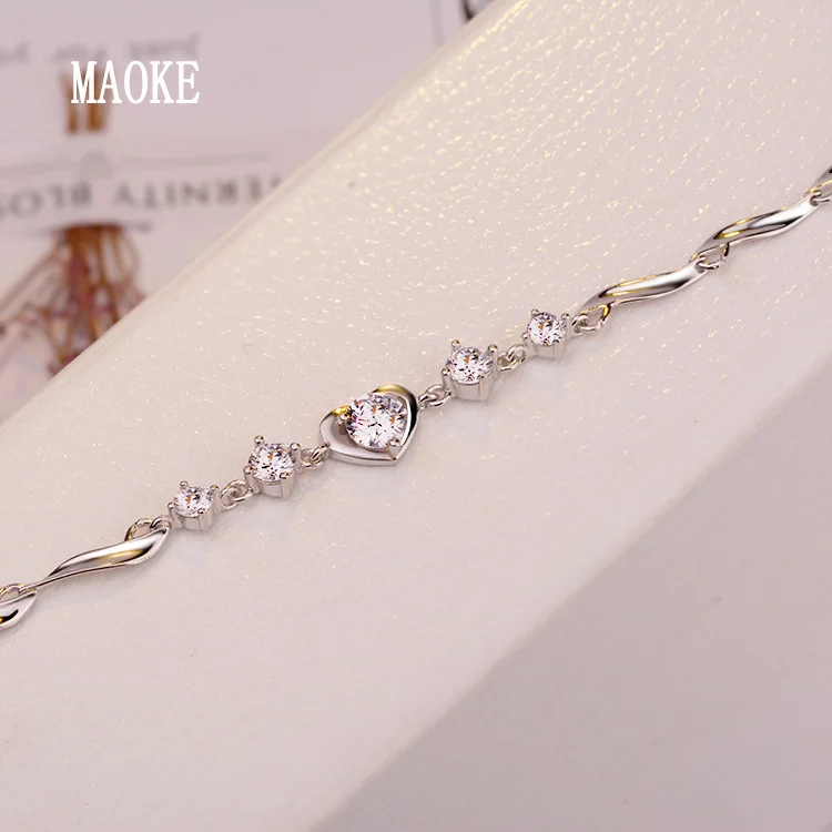 Женский браслет из серебра 925 пробы с инкрустацией сердца|bracelets for|heart bracelets for