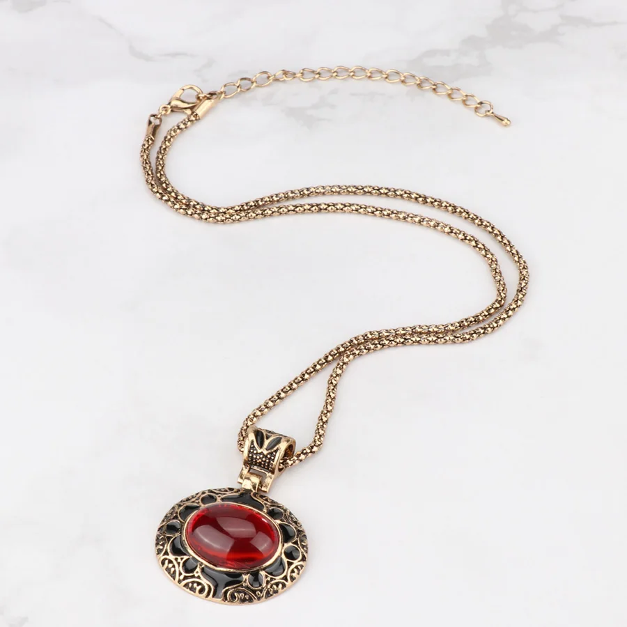 Kinel, Новое поступление, красное ожерелье с подвеской для женщин, античное золото, черная эмаль, простые Винтажные Ювелирные изделия