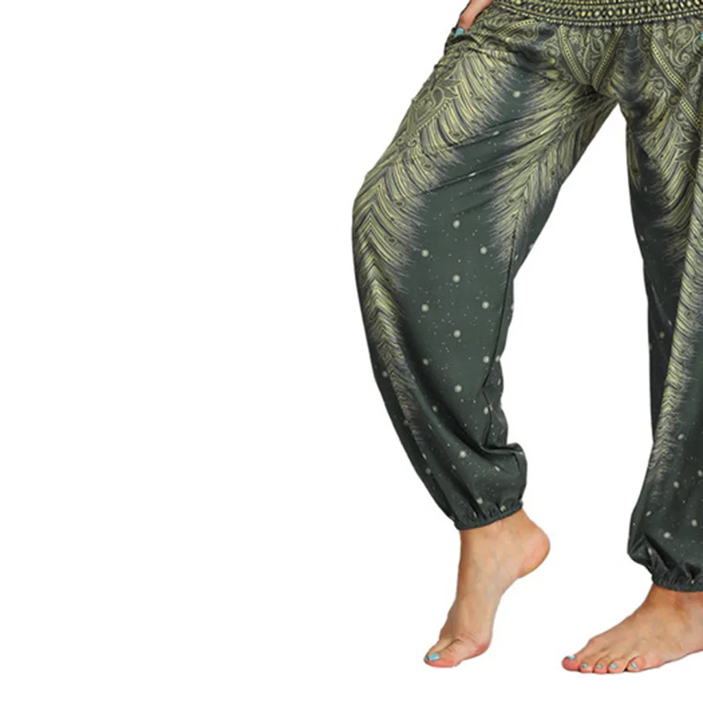 Мужские и женские повседневные свободные хиппи брюки для йоги спортивные брюки, мешковатые шаровары Boho с принтом для унисекс Мода