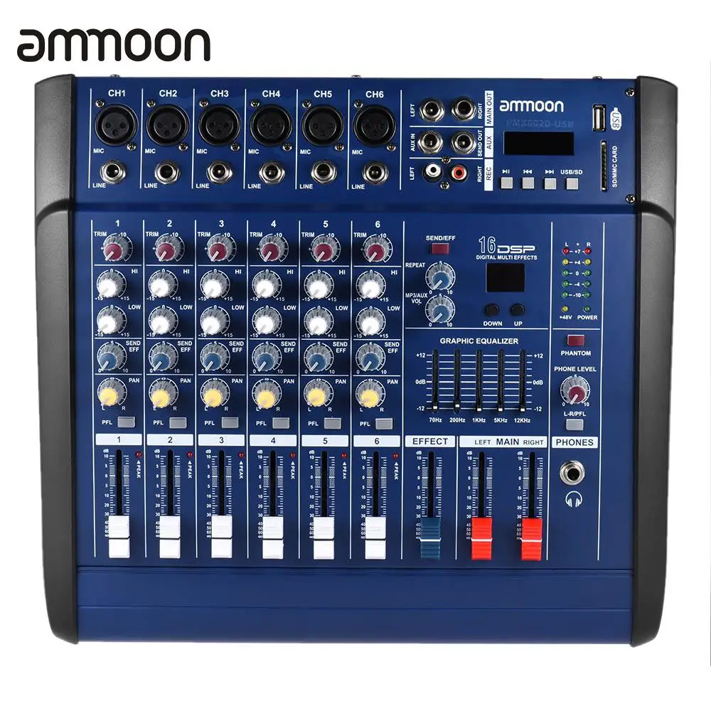 ammoon 6 Channels Digital Mic Line Audio Mixing Console