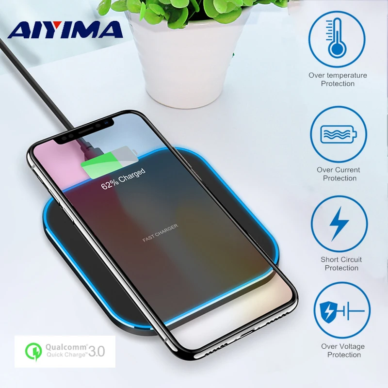 

AIYIMA 10W QI Wireless Charger iPhone X Max XS 8 Wireless Charger Galaxy S9 S8 Samsung Wireless Charge Pad