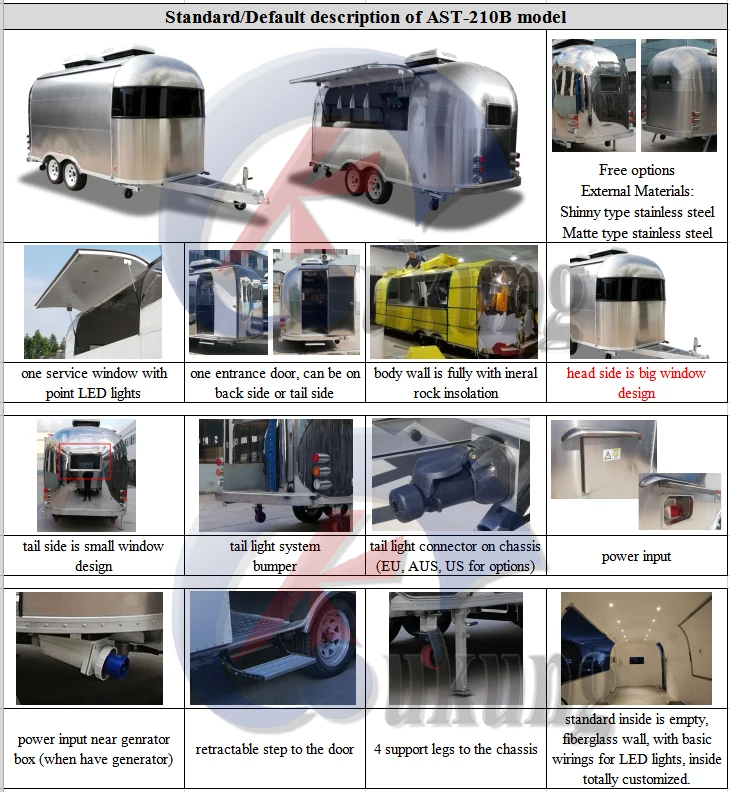 UKUNG 2-го поколения airstream трейлер питание Мобильная еда грузовик фаст-фуд Караван Трейлер Хот дог мороженое тележка