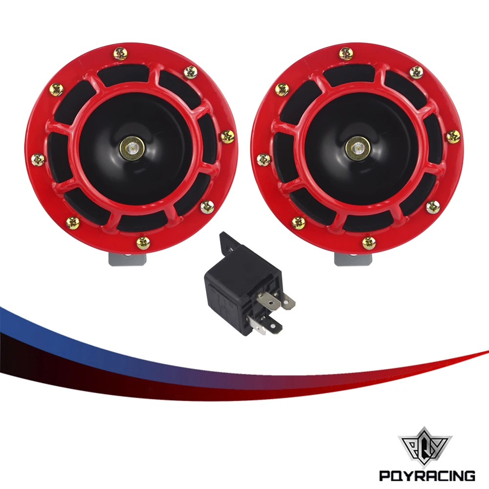 PQY RACING 2pcs 12v 115DB Hella Super Loud Compact Electric Blast Tone