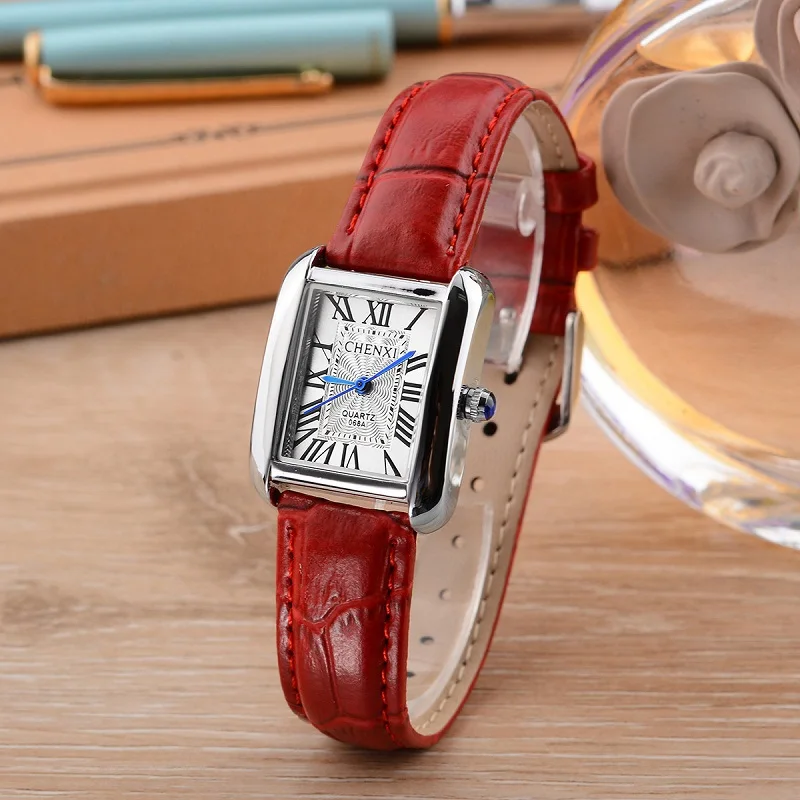 CHENXI часы женские элегантные роскошные модные часы кварцевые часы женские ретро кожаные женские наручные часы Relogio Feminino - Цвет: Red White Dial