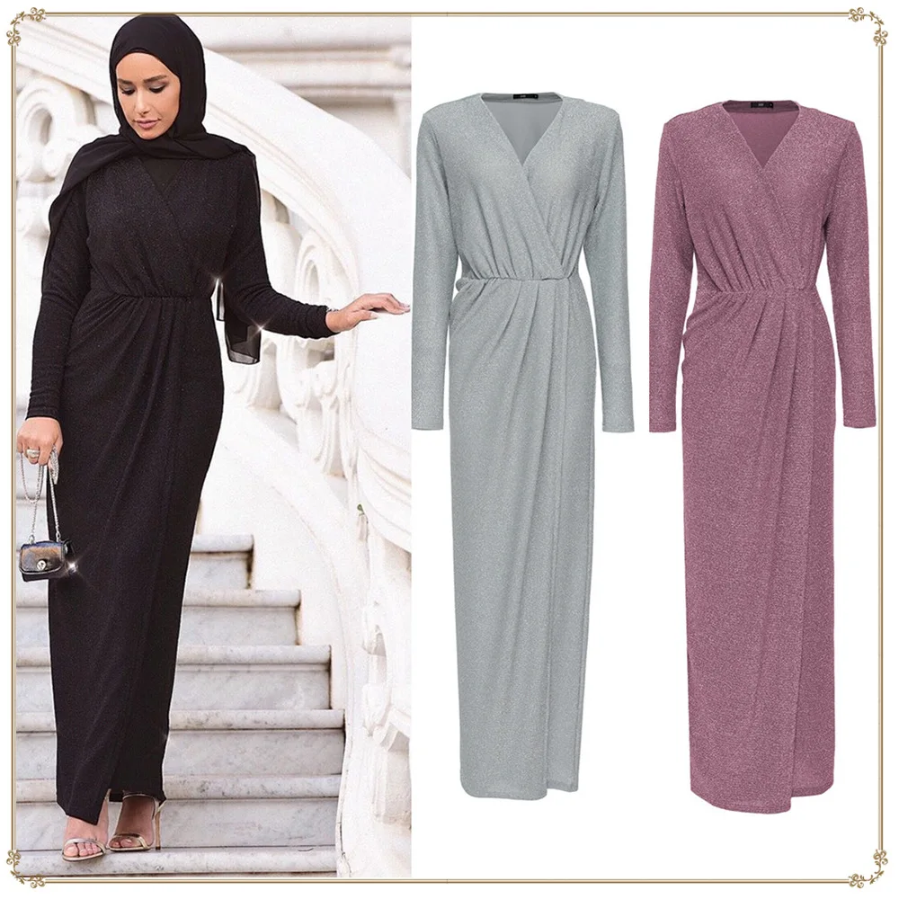 Женское блестящее арабское платье Дубаи Msulim Abaya Рамадан кимоно Женская одежда
