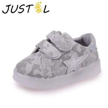 

JUSTSL 2018 Spring lighting boys girls white shoes kids LED fashion sneakers children's casual flat shoes size 21-30