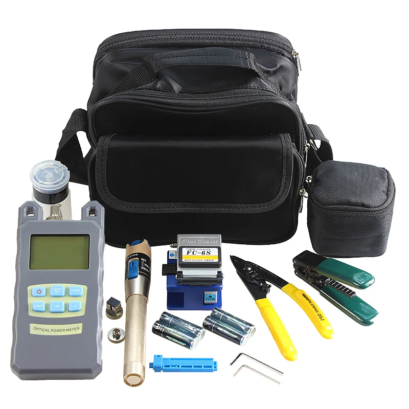 

Fiber Optic FTTH Tool Kit with Fiber Cleaver Optical Power Meter 5km Visual Fault Locator