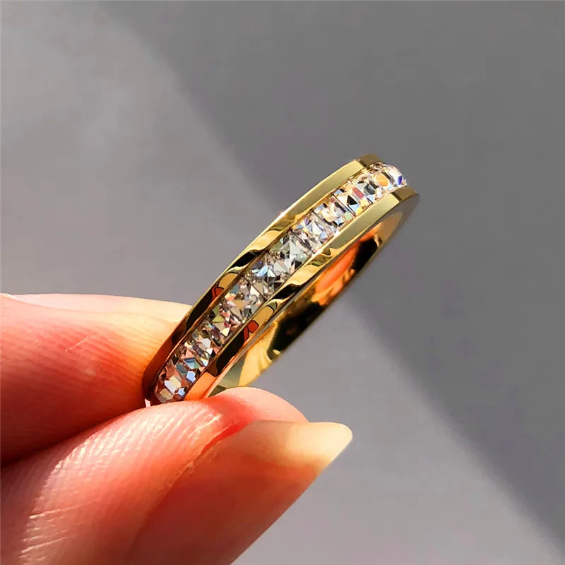 Милое женское кольцо с кристаллами и цирконием, винтажное обручальное кольцо из нержавеющей стали, обручальные кольца для женщин из серебра и золота - Цвет основного камня: Gold