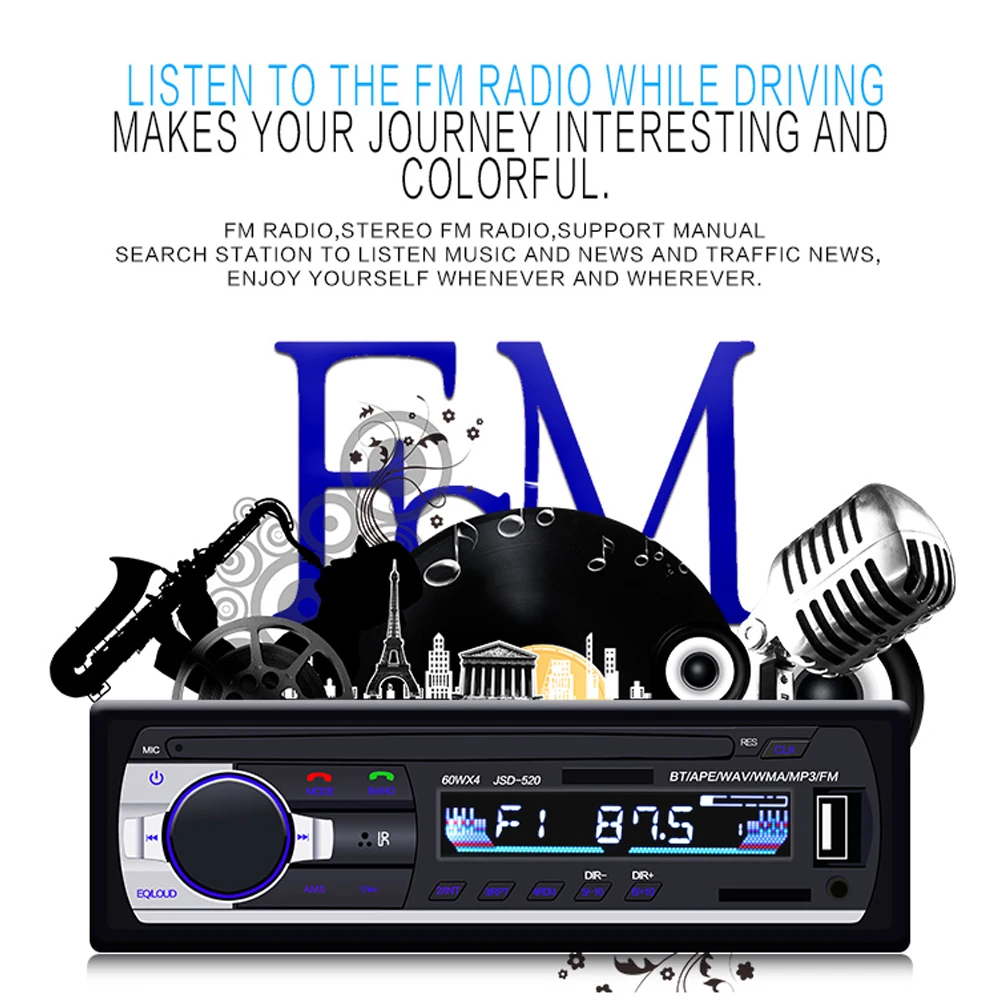 Cena Camecho Bluetooth Autoradio samochodowe stereo radio fm Aux odbiornik wejściowy SD USB JSD 520 12V w desce rozdzielczej 1 din samochodowy odtwarzacz multimedialny MP3