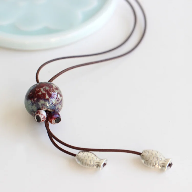 

Fishes and ball vintage ceramic beads women necklace ethnic jewelry Bohemian necklaces On sale Statement necklaces