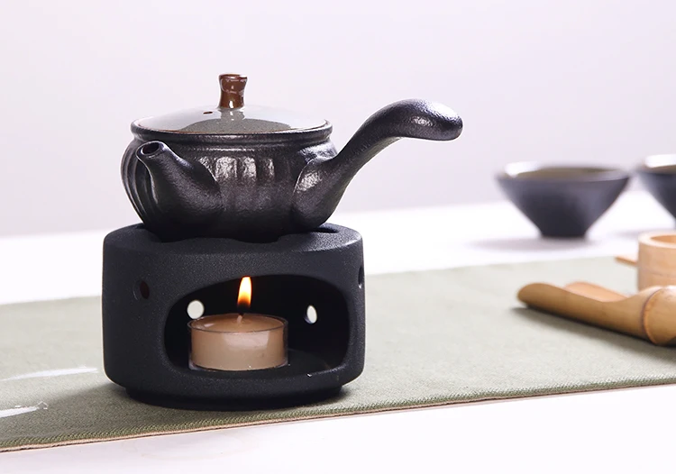 Японский Стиль Винтаж черный Керамика Чай ware свечи Отопление Чай пот теплее база чайник Чай Maker Чай церемония Аксессуары Чай комплект