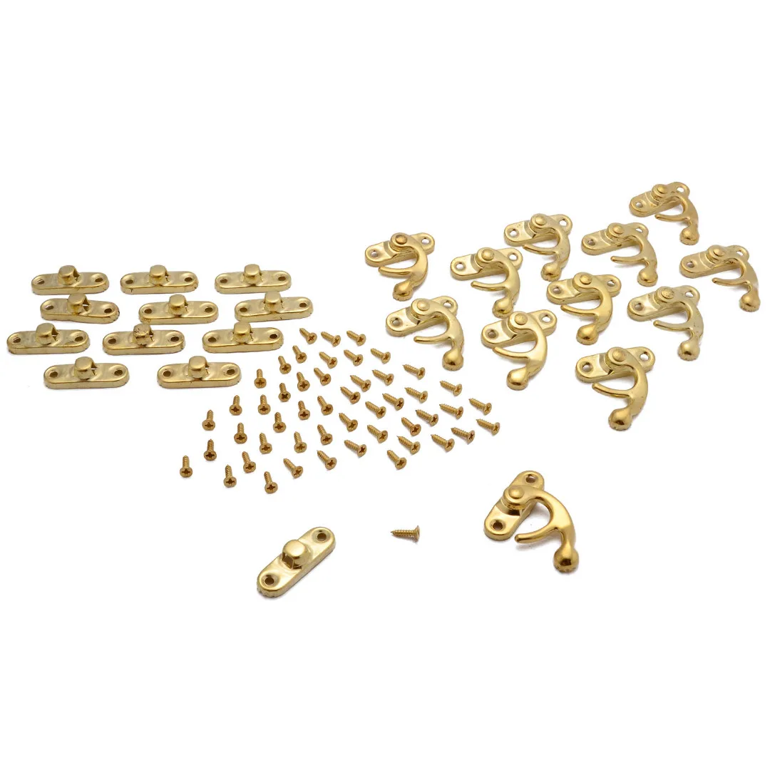 12pcs Vintage Antique Metal Lock Catch Curved Buckle Horn Lock for Gift Jewelry Wooden Box Clasp Hook with Screws