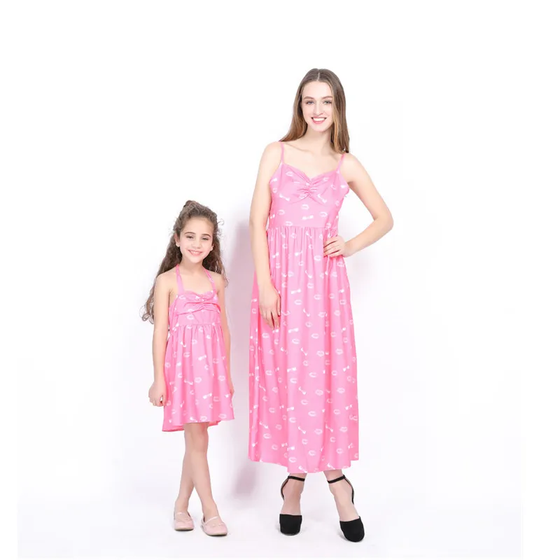 Мамы и дочки Ropa Mama E Hija большие размеры летние платья для мамы с бантом платье