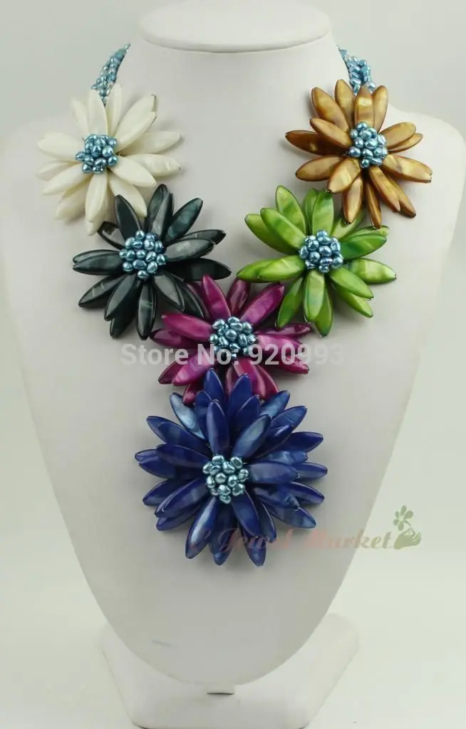 

hot sell new - Wholesale Free P&P****N14071112 colorful shell blue FW pearl flower necklace earrings set