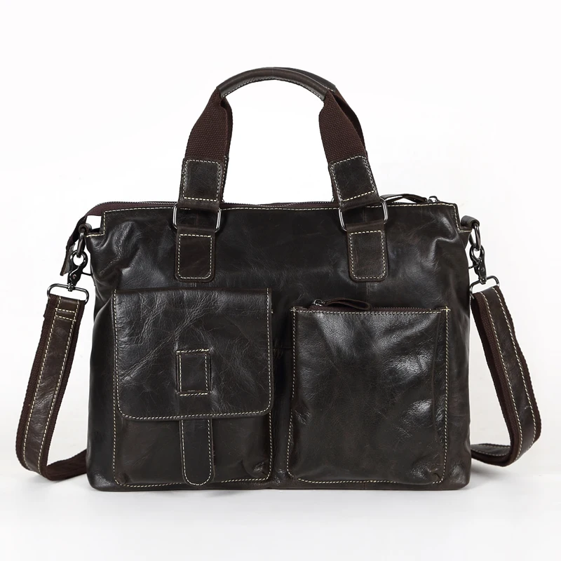 Темно-кофейный Винтажный Мужской портфель из натуральной воловьей кожи, портфель, деловая сумка# M260
