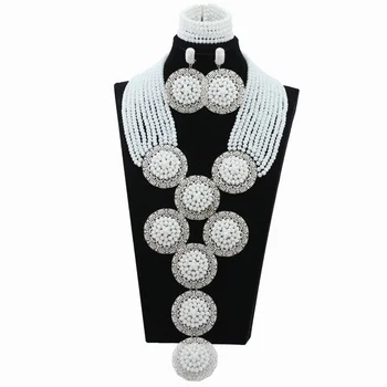 

Latest Design White Plated African Wedding Bridal Jewelry Set Crystal Beads Women Jewelry Set Free Shipping ALJ831