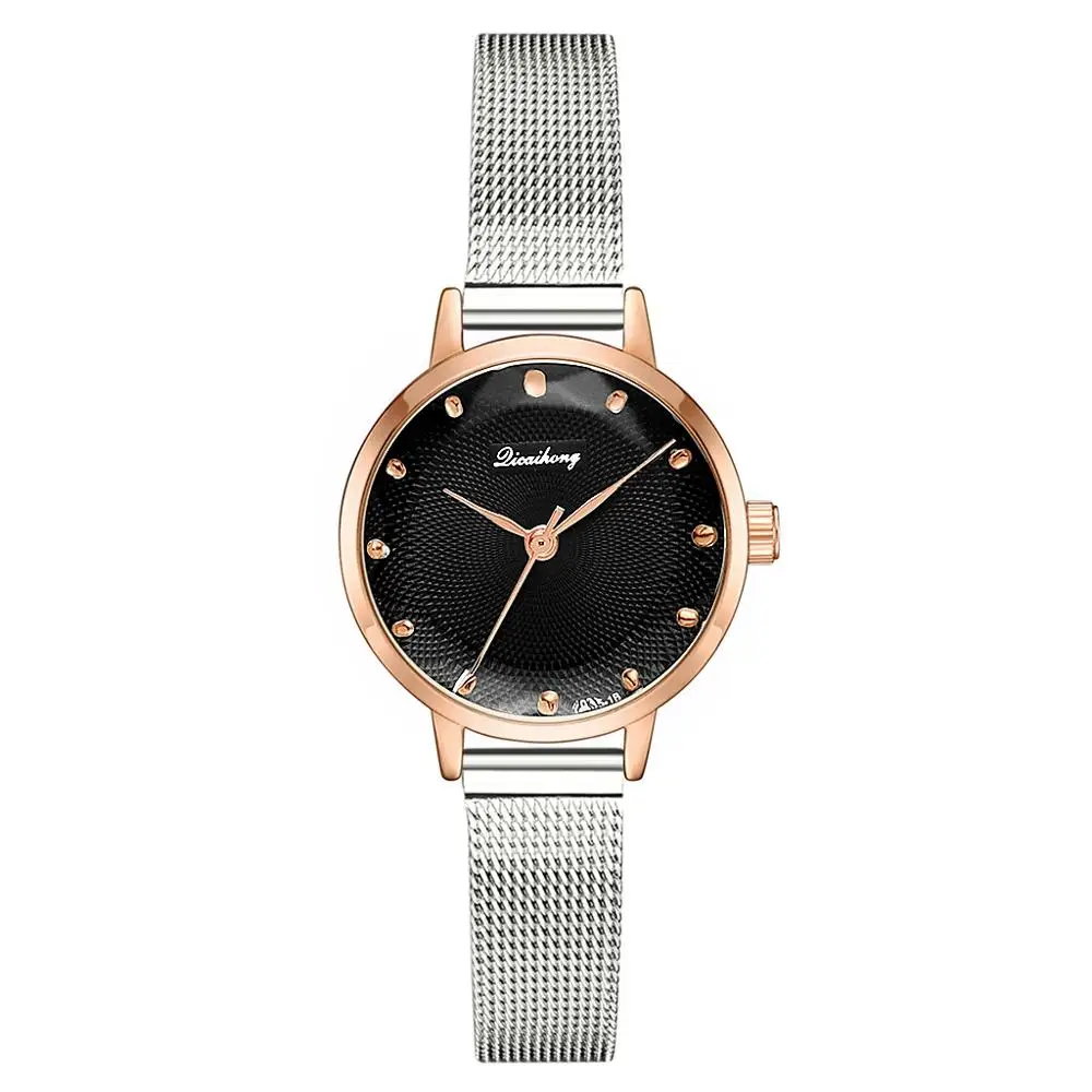 Женские наручные часы роскошные серебряные женские браслеты с металлическим поясом розовые Кварцевые женские наручные часы Спортивное платье модные часы - Цвет: Черный
