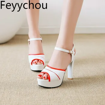 

Women Sandals Beach Shoe Super High Heel Pu Buckle Platform 2018 Summer Sexy Fashion Casual Party Dress Wedding Black Beige