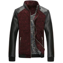 Искусственная кожа Лоскутные мужские куртки 6XL осенние модные пальто Мужская Верхняя одежда воротник стойка мужская одежда Slim Fit