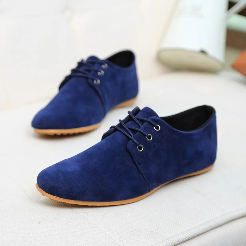 Мужские модельные туфли; замшевые туфли-оксфорды; Мужская обувь; официальная Обувь На Шнуровке; цвет черный, синий, коричневый - Цвет: Blue