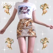 Новая Сексуальная юбка женская мода Высокая талия короткий бутон Bodycon Кружева Мини юбка Лето Уличная мультфильм печати юбки