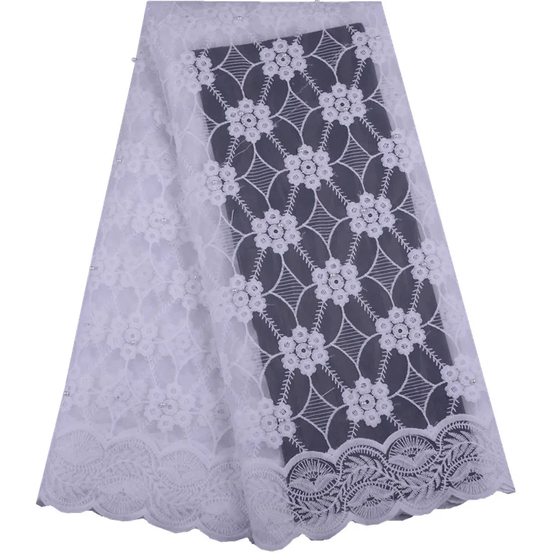 

Wholesale White African Tulle Lace Fabric High Quality Soft Embroidered French Milk Silk Lace Fabric With Stones For Dress S1505