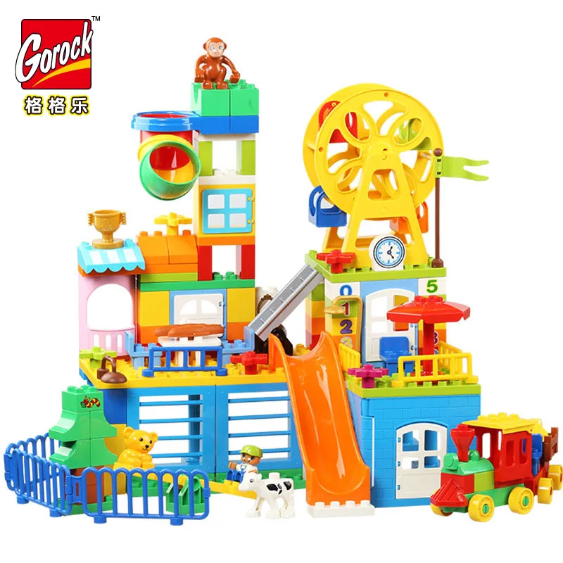 

GOROCK 150Pcs Happy Amusement Park Big Building Block Set Educational Bricks Model Toys Compatible With Duploe For Girl Gifts