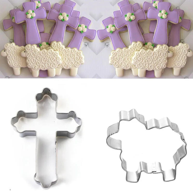 

1pcs patisserie reposteria Cross Sheep Fondant Cake Decor Tool Metal Cookie Cutter Biscuit Mold Pastry Shop Cupcake Paste Mould