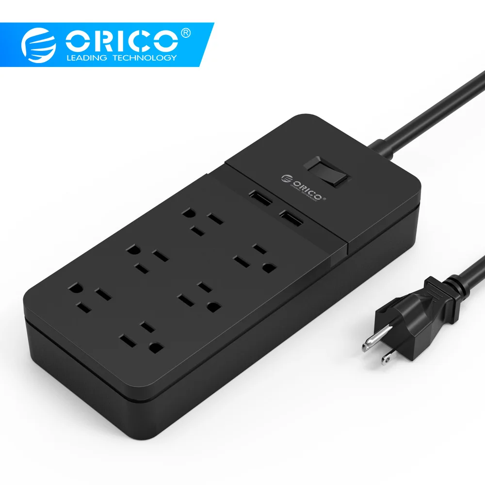 Продажа ORICO USB сетевой шнур usb защита розетки от скачков напряжения 6 AC розетки 2 Зарядка через USB порты 5V2. 4A выход