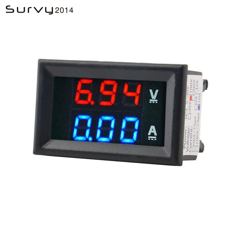 0.28 inch Mini Digital Voltmeter Ammeter DC 100V 10A Panel Amp Volt Current Meter Tester 0.28" Blue Red Dual LED Display 20mA